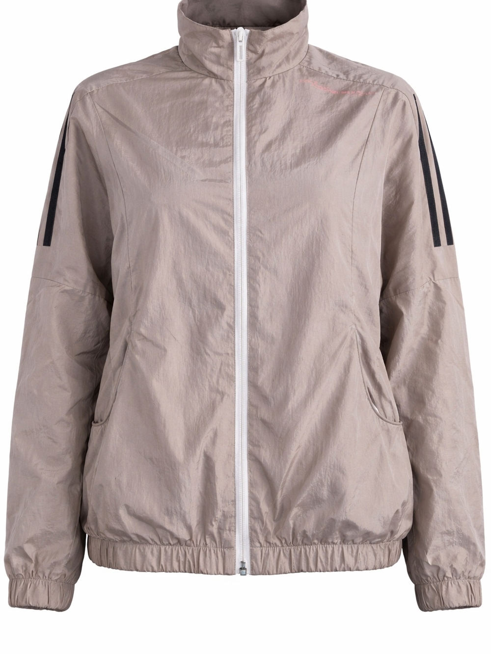 Adidas Lightweight Zip Up Windbreaker Jacket Taupe Beige 3 Stripe XS